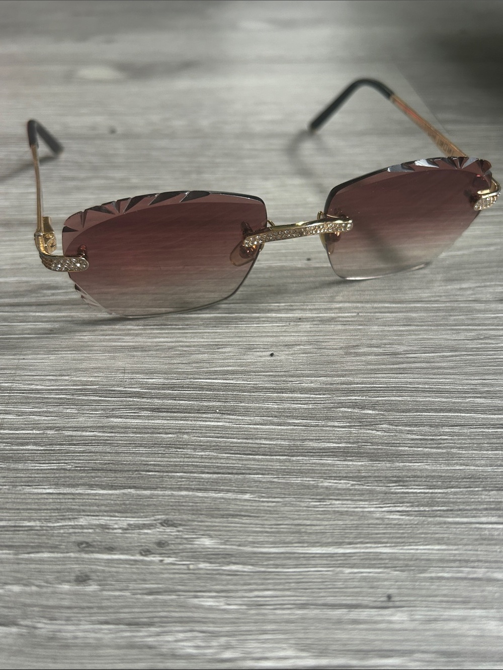 James Oro Women’s Iced Brown Tint Signature Gem Cut Sunglasses